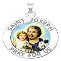Свети Йосиф религиозен медал Размер на стотинка, солидно 14K бяло злато