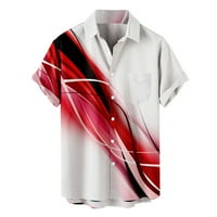 Мъжки ризи Clearance мъже Модни ежедневни копчета Печат на въртене на риза с къси ръкави Блуза Клости червени 4