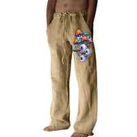 Панталони за мъже Мъжки модни ежедневни отпечатани ленени джобни дантелени панталони с голям размер панталони мъжки панталони