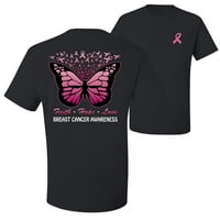Дива Боби Вяра се надявай любов пеперуди панделки за рак на гърдата отпред и отзад Мъжки тениска, Черна, 5x-голяма