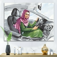 Арабски дама шофиране а кола живопис платно изкуство печат