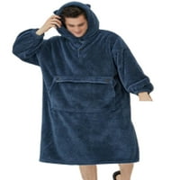 Avamo Ladies Loose Fluffy Robe Hoodies Кимоно халат жените с качулка пижама с джобно тъмносин л l