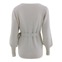Пуловер за жени- солидна капка рамо с дълъг ръкав мода елегантни плетени върхове v Вратно отдих горни върхове бяло