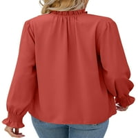 Дами блуза v фланелка с дълги ръкави върхове свободна туника риза плаж оранжев L