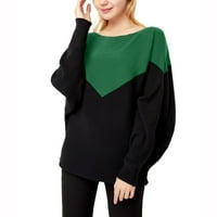 Absuyy пуловери за жени Просвещение Женски модни дълги ръкави кръгла шия ивица свободна конец плетен плетене зелено размер един размер