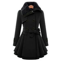 Шиусина зимни палта за жени Ветроупор топло връхни дрехи бутон затваряне асиметрични подгъва наметало палто Черно