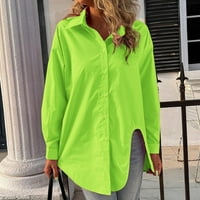 Дамски пуловеридни ризи модни ежедневни ревери с дълъг ръкав твърд цвят риза отгоре с еднократна жилетка блуза ежедневно зелено xl