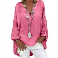 Клирънс женска туника блуза върхове мода плюс размер плътно памучно бельо свободно небрежно дълъг ръкав с тениски с тениски с тениски с деколте