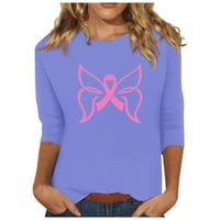 Дамски ежедневни върхове сладки графични тийнейджъри пеперуда розова панделка принт модна блуза тема тениски екипаж ризи ръкав шпинг есен пуловер лилаво xxl