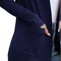 Отворен предни жилетка на предния жилет с дълъг ръкав отворен преден плетен пуловер твърд цвят ежедневно палто с джобове синьо l