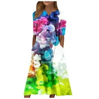 UMITAY Женски летен ежедневен печат модна v-образна пола с къс ръкав на плаж