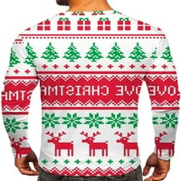 Келаюански Мъже Коледа тениска, дълъг ръкав тениска екипажа врата Дядо Коледа снежен човек печат тънък годни улично облекло