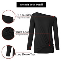 Жените на разстояние от рамото върхове Секси Дълъг ръкав обрат възел Тениски ежедневни студено рамо блуза черно