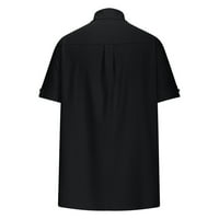 Мъжки летни ежедневни риза мода цвят контраст риза Вечерен яка Бутон къс ръкав блуза върхове Черно