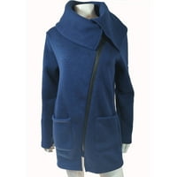 Женски палта и якета на Kakina S зима, женско яке палто дълъг суичър с цип изходни дрехи сини, m