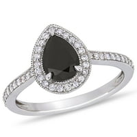 1-Каратов Т. В. черно-бял диамант 10кт Бяло Злато Реколта ореол годежен пръстен