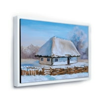 Традиционна Къща Покрита Със Сняг През Зимата Рамкирах Картина Платно Арт Принт