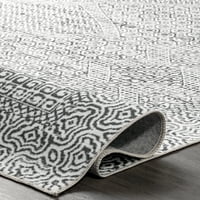 абстрактен племенен машинно пране площ килим, 2 '6 12', сив