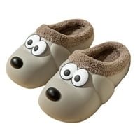 Зимни двойки мъже сладки куче топъл дом baotou водоустойчив мек дъно комфортно твърд цвят плоски памучни чехли, сиво