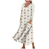 Фетернални женски небрежни комфортни флорални три четвърт ръкав памучен джобни рокли Макси рокли за жени