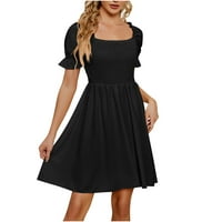 Finelylove монтирана рокля Обоснователно рокля квадратно деколте плътно късо ръкав мини черно