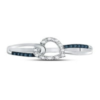 Бижута 10kt бяло злато дамски кръг син цвят подобрен диамант заловен сърдечен пръстен cttw размер 5.5