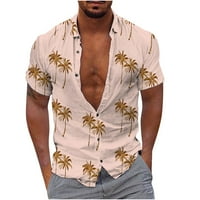 Какомарк ПИ Мъжки върхове къси ръкави клирънс мъже случайни бутони Хавай отпечатани Вечерен риза блуза Каки