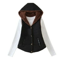 Ikevan Women Coats Solid Solid Short Hairwear Potton Jackets Pocket Loose Stand Vest Black 8