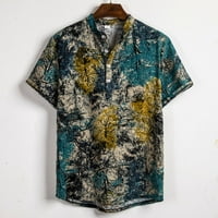 Спално бельо за мъже, късо ръкав хавайска риза мъже ретро флорална раирана риза летен ежедневен бутон надолу тропически ризи плаж отгоре
