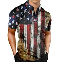 Аайомет за мъже патриотично изпълнение Ден на независимостта Американски флаг Класически приготен риза Мъжки тениски, сини xx-големи
