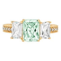 3.61ct изумруден крой - трикодиен - симулиран зелен диамант - 14K жълто злато - годежен пръстен