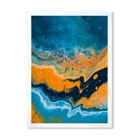 Дизайнарт 'абстрактна мраморна композиция в оранжево и синьо Ив' модерна рамка Арт Принт