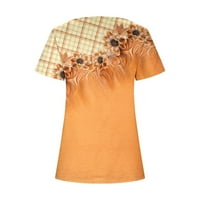 Timegard летни върхове за жени флорални отпечатани квадратни шия с къси ръкави ризи бутони Туника плавни върхове Разхлабени блузи, S