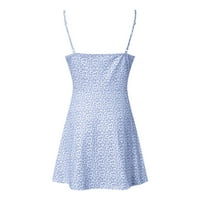 Летни рокли за жени Мини секси отпечатани без ръкави A-Line Dash Dress Blue XL