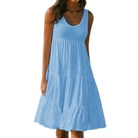 Ersazi летни рокли за жени за жени модна почивка лято солиден цвят без ръкави плажни рокли за жени, небесно синьо, 3xl