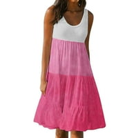 Sayhi Женски каишки без ръкави от печат кръг плюс размер ежедневни летни рокли горещо розово l