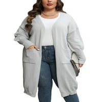 Noilla жени жилетка пуловер с дълъг ръкав outwear плетен палто Дами топло яке Отворено предно сиво 2xl