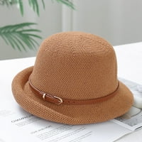 Honrane жени плажна шапка солиден цвят дишащ слънцезащитен колан декор за извит ръб anti-uv плетен тънка лятна ваканция лятна слънчева шапка шапка шапка