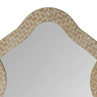 Скалопирано горно дървено огледало за стена с геометрична текстура, кафяво