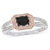 Карат Т. В. черно-бял диамант 14кт бяло и розово злато годежен пръстен ореол