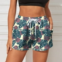 Дамски летни плажни къси панталони ежедневни леки ваканционни къси панталони Сладки отпечатани еластични шорти за теглене с джобове