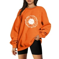Дамски есен и зима свободен горен плътно цветен раменна ръкав без пуловер пуловер пуловер женски суичър с качулка оранжева l оранжева l