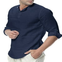 Мъжки небрежни бутон с дълъг ръкав върхове солидна празнична блуза стойка яка тениски